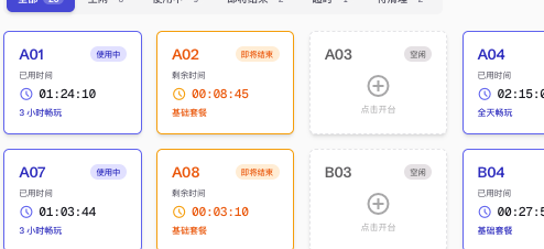 座位卡特写：显示已用时间与剩余时间，以及所属套餐